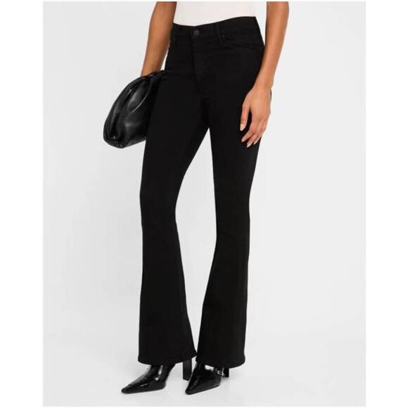 Mother The Weekender High Rise Flare Jeans in Pitch Black Stretch Size 26 New - Picture 1 of 11